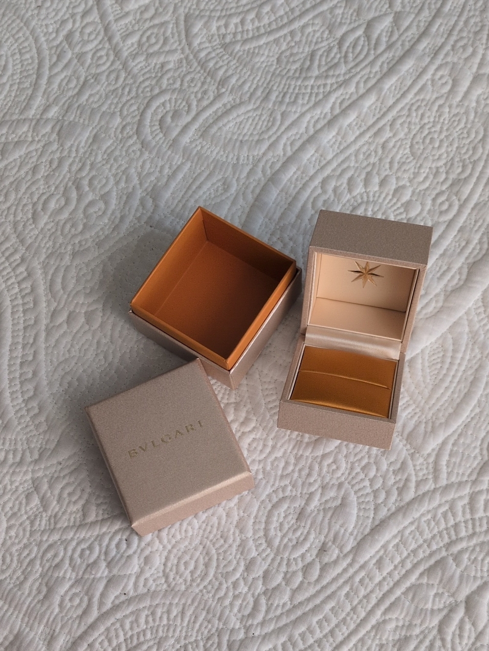 Bulgari Jewelry Gift Box with warm gold interior